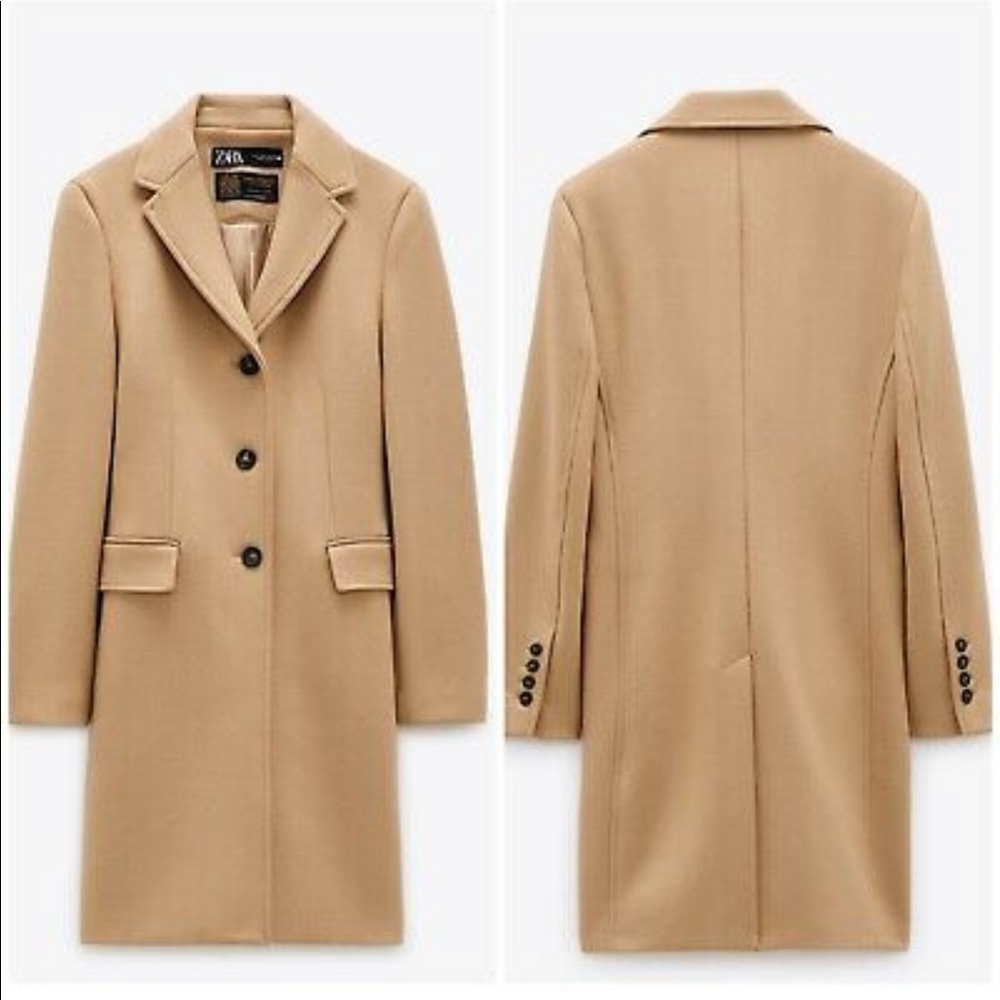 Zara Wool Blend Coat Camel Size Small Brown Italian Material